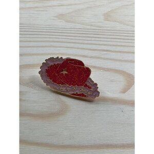 Red Glitter Cowboy Hat Enamel Pin With Gold-Tone Backing
